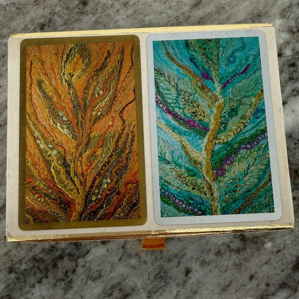 Congress VTG Playing Cards Double Deck Cel-U-Tone Finish Orange Teal Abstract